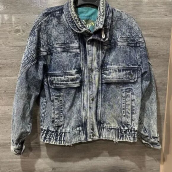 Vintage Urban Equipment Retro Acid Washed Blue Denim Jacket Mens Large / XL - Picture 1 of 16